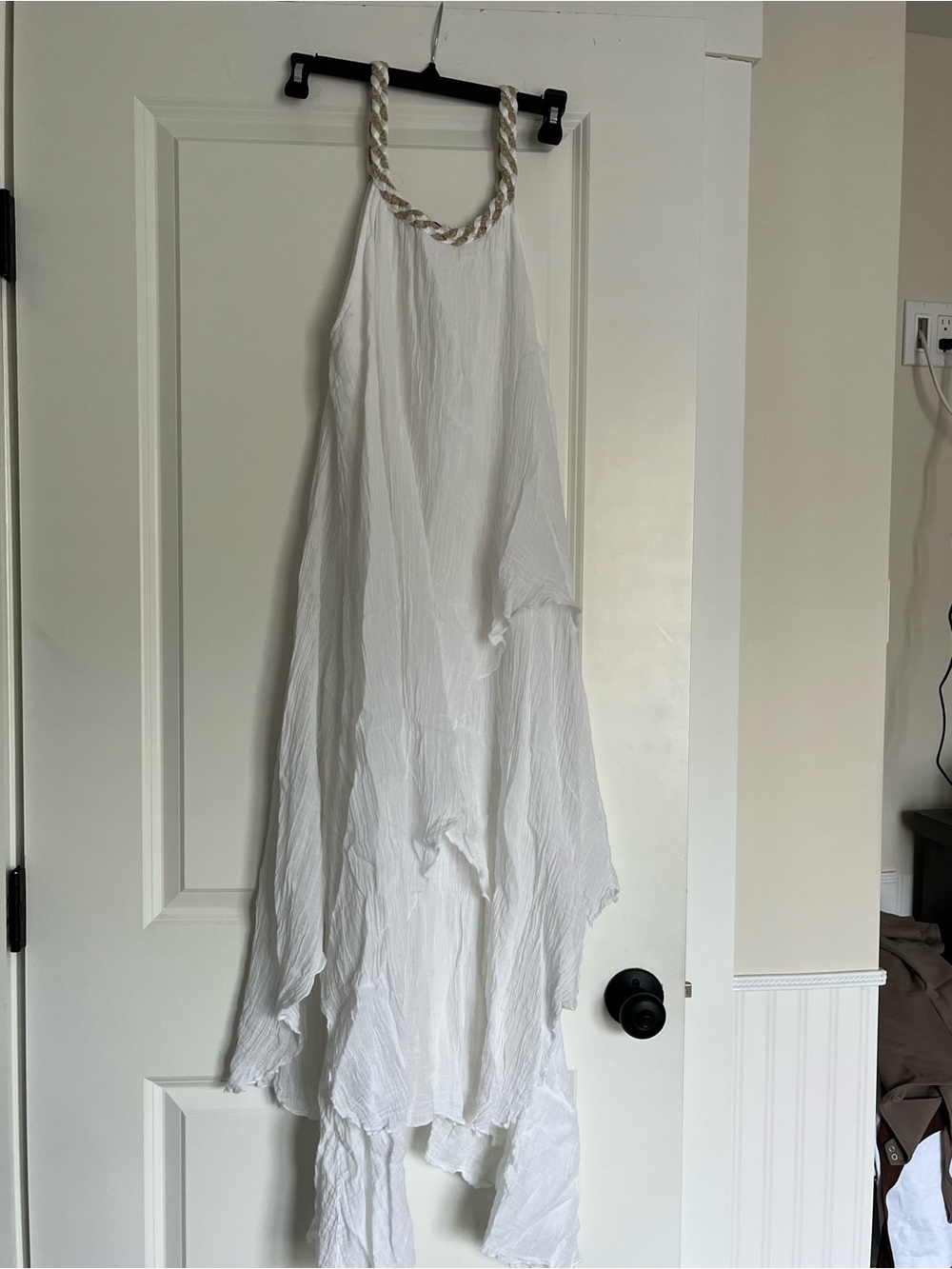 White Rope-Detail Women's Halter Dress